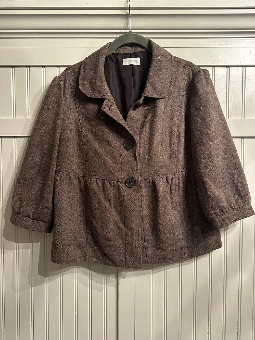 Woolworths Wool-Blend Peplum Blazer/ Short Peacoat Jacket in Brown Size 12